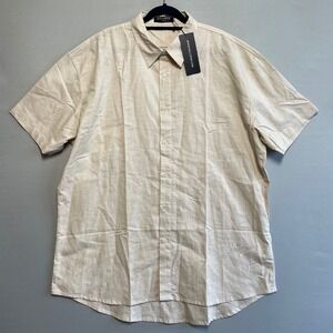 Nwt Kallspin Mens 3XL Beige Linen Blend Short‎ Sleeve Button Up Shirt Top